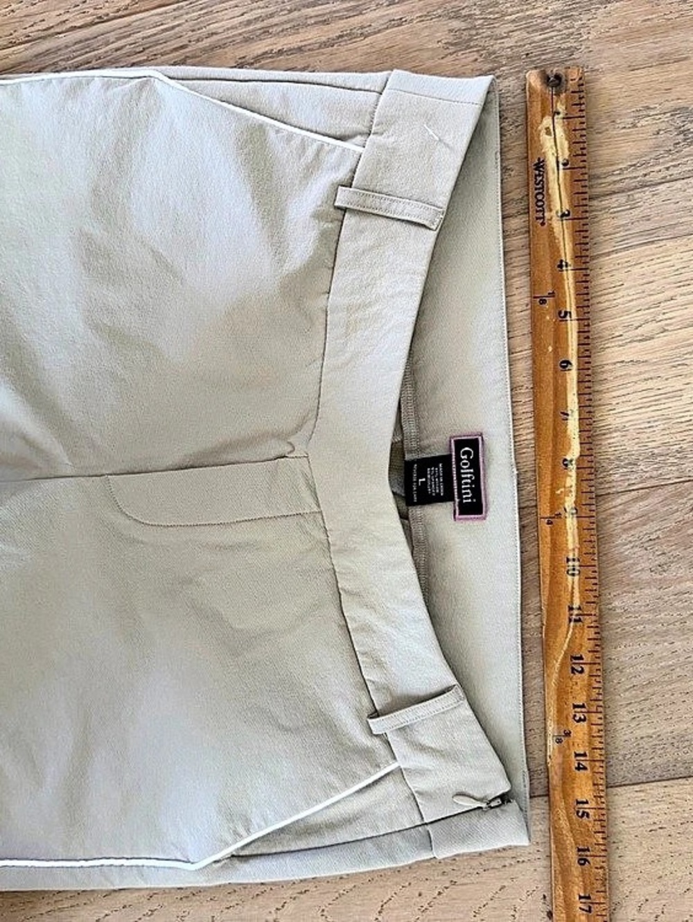 Golftini Women Khaki Pull-On Stretch Ankle Golf Pants White Piping Stripe - Picture 5 of 8